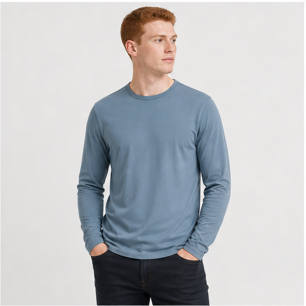 Men's Ultra Soft Bamboo Viscose Long Sleeve T-Shirt Crew Neck Comfy Lightweight Casual Pajama Lounge Shirt - model view