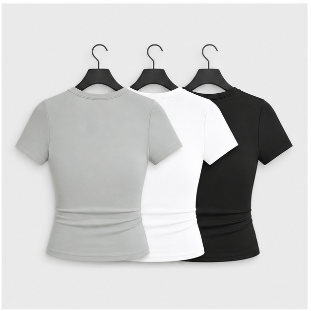 3 Pack Basic Tees for Women - Crew Neck Slim Fit Tight T Shirts Cute Y2K Trendy Crop Tops Clothes for Casual Summer - back vi