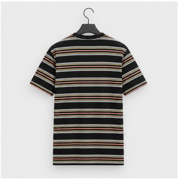 Men's Fashion Loose Fit Crewneck Stripe T-Shirt - back view