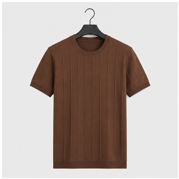 Men's T- Shirts Short Sleeve Knit Sweater Shirt Casual Crewneck Ribbed Pullover Tees - front view