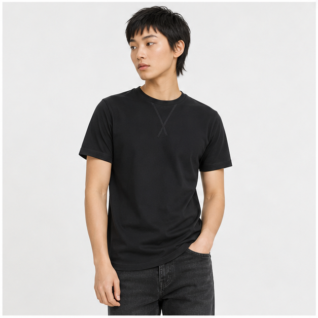 Men Mens 3 Pack Crewneck T-Shirts Multipack Short Sleeve Hipster Hip Hop Longline Classic Tee Tops - model view