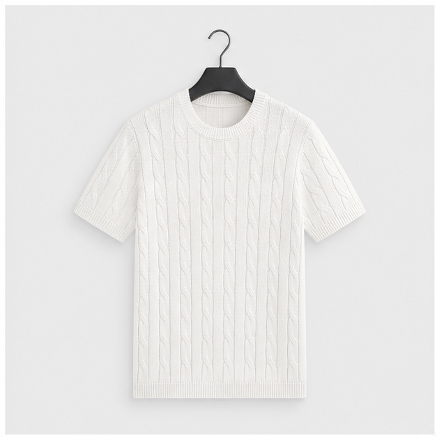 Men's T-Shirts Cable Knit Short Sleeve Tshirt Casual Textured Shirt Crewneck Tee Shirts - front view